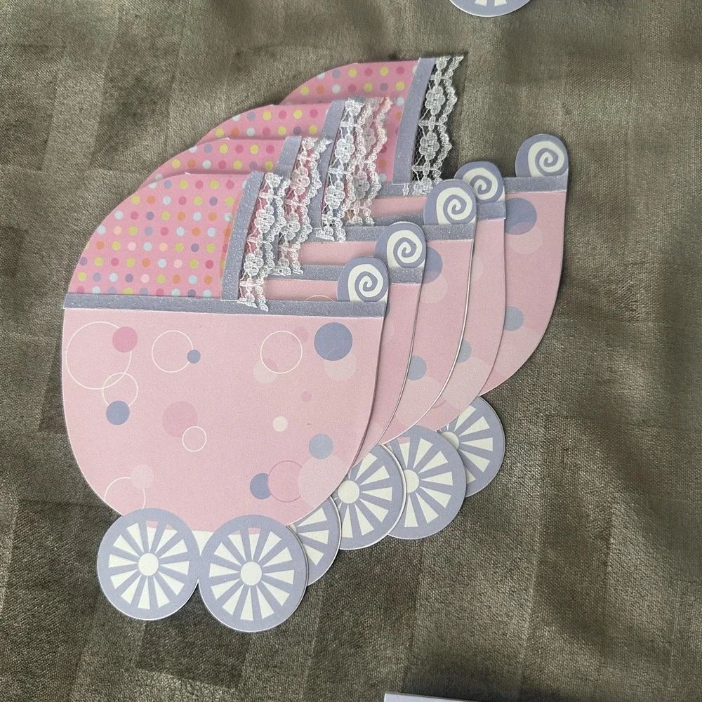 VTG Vivian Claire Baby Shower Invitations‎ Set Of 10 Pink Carriage Girl Cards